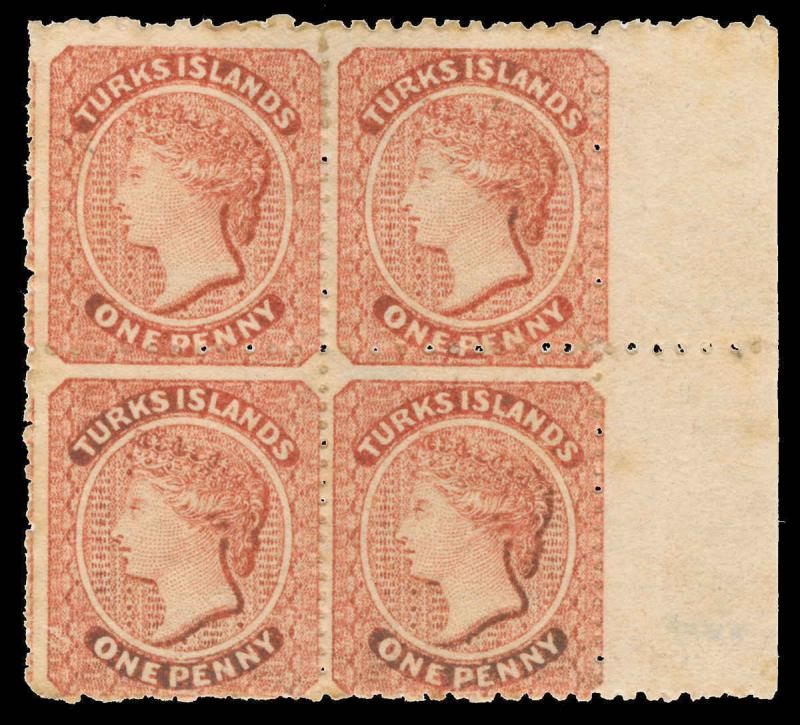 Turks Islands Scott 5 Gibbons 5 Block of Stamps