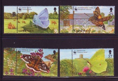 Guernsey Sc 586-9 1997 Butterflies Moths WWF stamps mint NH