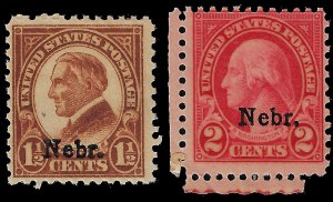 USA 1929 Sc 670 (MNH), 671 (MVLH) Nebr. Overprints