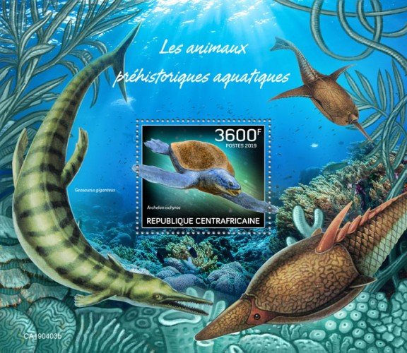 C A R - 2019 - Prehistoric Water Animals - Perf Souv Sheet - MNH