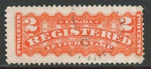 Canada #F1a Used 2c Registered Letter Stamp - Vermilion