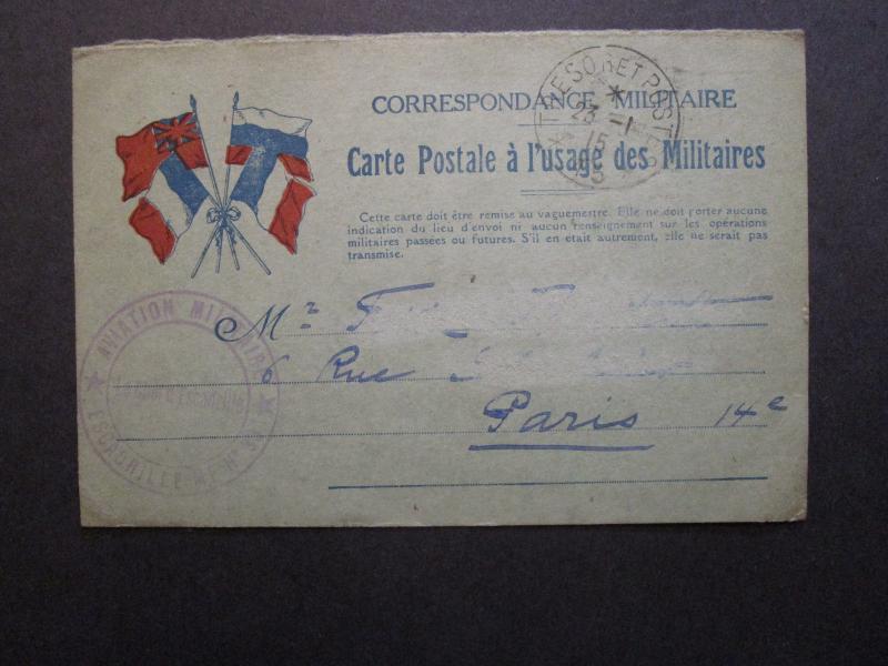 France 1915 Airforce Military Postal Card to Paris - Z7098