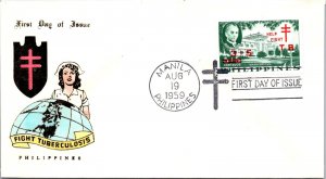 Philippines FDC 1959 - Fight TB - 3c+5c Stamp - Single - F43217