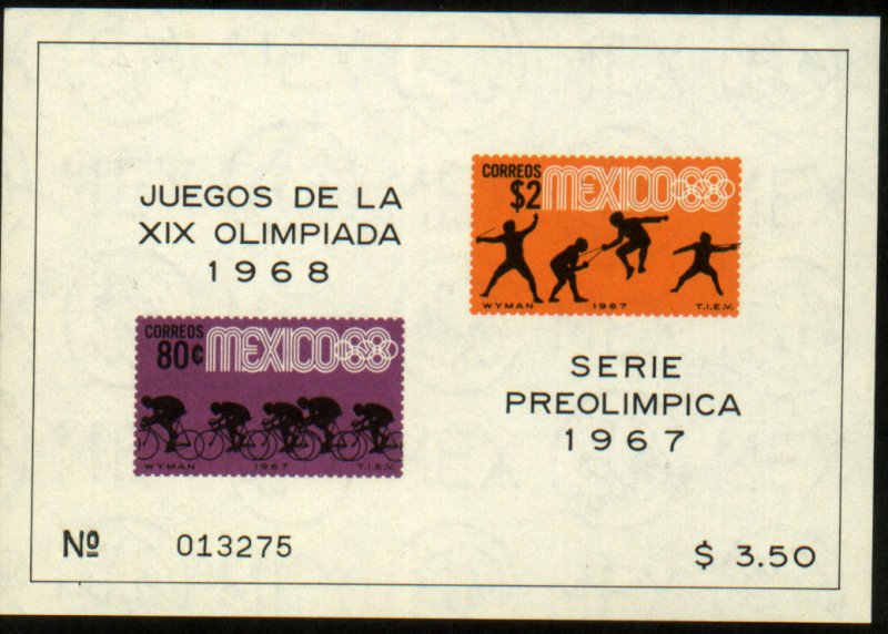 MEXICO 985a, 80c THIRD Pre-Olympic SOUVENIR SHEET 1967. MINT, NH. VF.