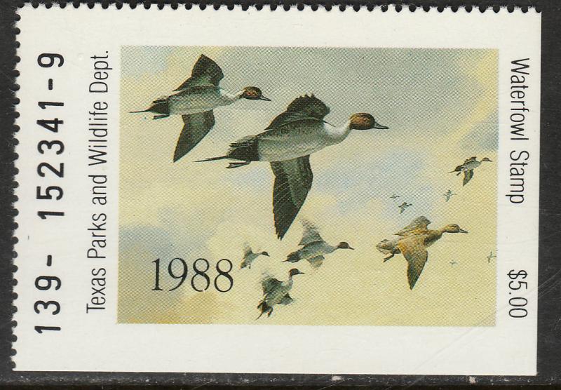 U.S.-TEXAS 8, STATE DUCK HUNTING PERMIT STAMP. MINT, NH. VF