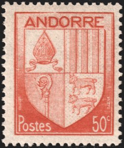 Andorra (French) #81  MNH - 50c org-red Coat of Arms (1944)