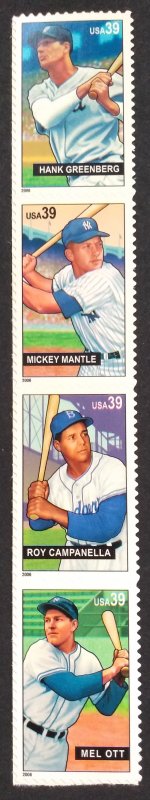 U.S.#4083a Baseball Sluggers 39c Vertical Strip of 4 , MNH.