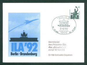 Germany. Flight Card 1992. Cachet,Concorde. ILA 92 Berlin -Brandenburg.