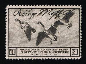 GENUINE SCOTT #RW3 F-VF USED 1936 BLACK BROWN FEDERAL DUCK STAMP - CANADA GEESE