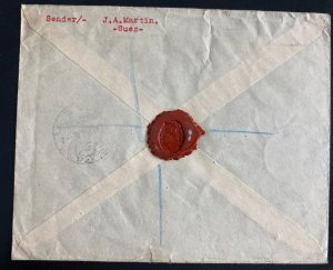 1932 Port Taufiq Egypt Registered Wax Seal Cover To Lye England Sc#C2 