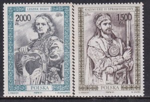 Poland 1992 Sc 3068-9 Kazimierz II Sprawiedliwy Leszek Bialy Stamp MNH