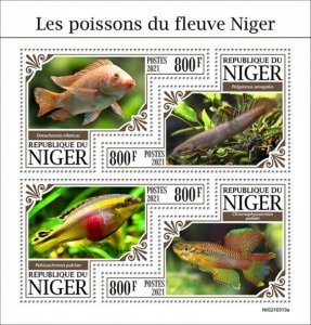 Niger - 2021 Niger River Fish, Nile Tilapia, Cichlid - 4 Stamp Sheet -