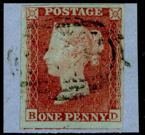 SG8, 1d red-brown PLATE 170, FINE USED. Cat £60. 4 MARGINS. ON PIECE. BD 