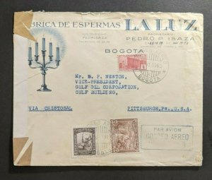 1941 Illustrated Laluz Bogota Colombia Censored Airmail Cover to Pittsburgh USA