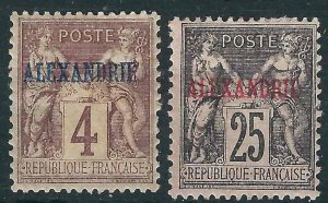 France Off Egypt Alexandria 4, 9 Yv 4, 11 MVLH  VF 1899 SCV $11.75