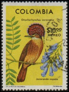 Colombia C647 - Used - 10p Crowned Flycatcher (1977)