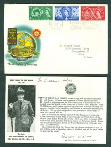 Great Britain. 1957 FDC. Scout Jubilee Jamboree. Adr:USA. Sc# 334-336. W. Insert