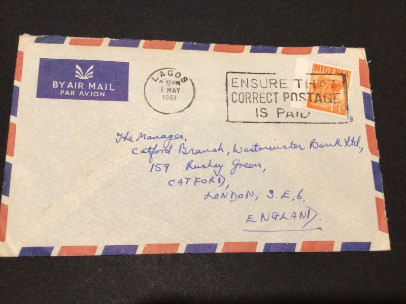 Lagos 1961 to London  stamps cover Ref 61360 