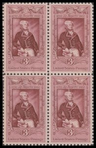 US 1097 Marquis de Lafayette 3c block 4 MNH 1957