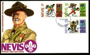 Nevis  SC#156-158 75th Anniversary of World Scouting (1982) FDC