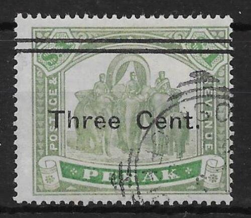 MALAYA PERAK SG86 1900 3c ON $1 GREEN & PALE GREEN USED 