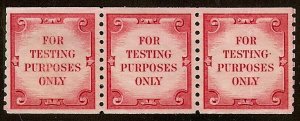 TD108 RARE Carmine Test / Dummy Tagged Strip of 3 Unused Read Cat $2850