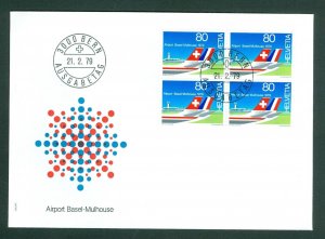 Switzerland. Flight Cover 1979. 4-Block Airport. Swissair- Air France. Sc# 674.