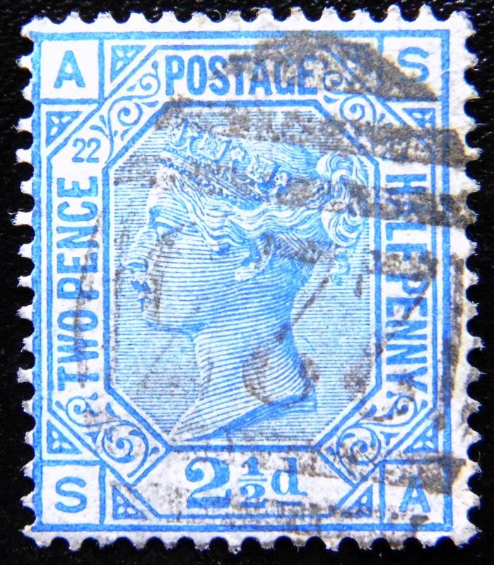 GREAT BRITAIN 1880 2.5d Queen Victoria PLATE 22 Used Scott 82P22 CV$40