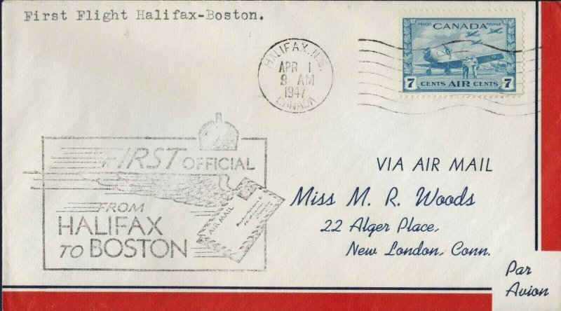 FIRST FLIGHT  HALIFAX, NOVA SCOTIA TO BOSTON MASS, FIRST OIFFICIAL (K366)