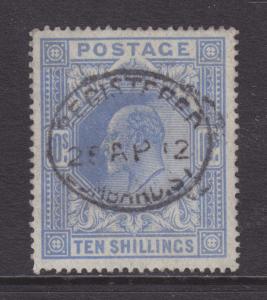 Great Britain Sc 141 used 1902 10sh ultra KEVII, de la Rue Printing VF