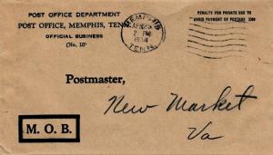 United States Tennessee Memphis 1934 machine  Post Office Dept. M.O.B.. Penal...