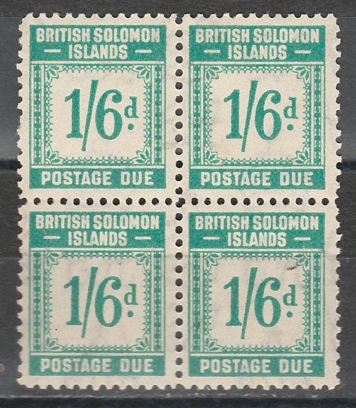 BRITISH SOLOMON ISLANDS 1940 POSTAGE DUE 1/6 BLOCK MNH **