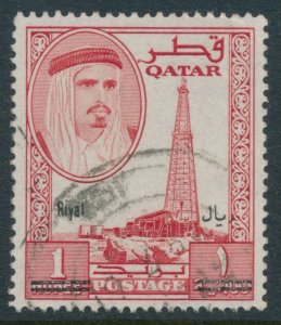 QATAR 1966 - 1 RIYAL ON 1 RUPEE Red SG 148 Overprint Fine Used 