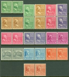 EDW1949SELL : USA 1938-39 Scott #839-51 Line pairs Fine-Very Fine, MNH. Cat $140