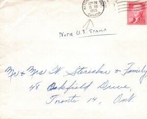 1955 PRIVATE MAIL COVER MAILED FROM KITCHENER ONTARIO CANADA USING Us. STAMP