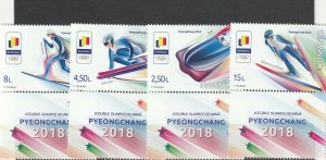 2018 ROMANIA STAMPS KOREA WINTER OLYMPICS SPORT MNH SET LABELS 2