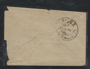 FRENCH INDOCHINA  (PP3008B) 1893  5 PSE   COVER TONKIN TO SUEZ, EGYPT BACKSTAMP