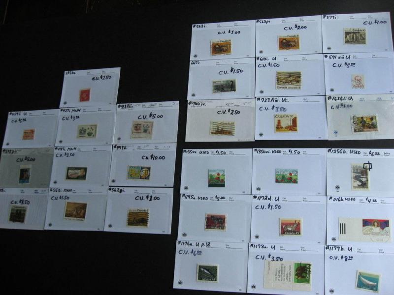 CANADA all different varieties group, 28 sales cards, unverified,mixed condition