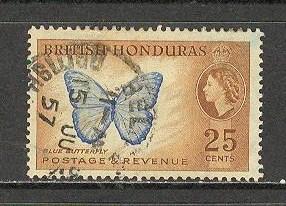 BRITISH HONDURAS Sc# 151 USED F Blue Butterfly