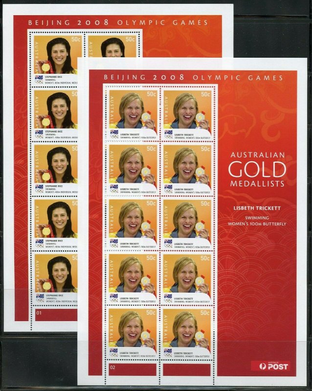 AUSTRALIA 2008 GOLD MEDAL WINNERS set of 14 MINIATURE SHEETS OF 10 EACH  MINT NH