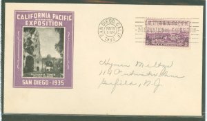 US 773 1935 3c california-pacific exposition, single on an addressed fdc wtih an ioor cachet