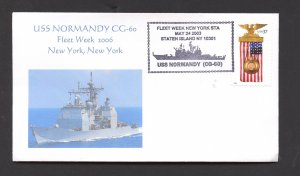 US NAVAL COVER - USS NORMANDY CG-60 - FLEET WEEK NY 2003 - HEBERT ADD-ON CACHET