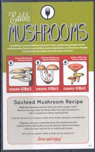 GHANA 2012 EDIBLE MUSHROOMS SHEETLET OF THREE STAMPS WITH RECIPE