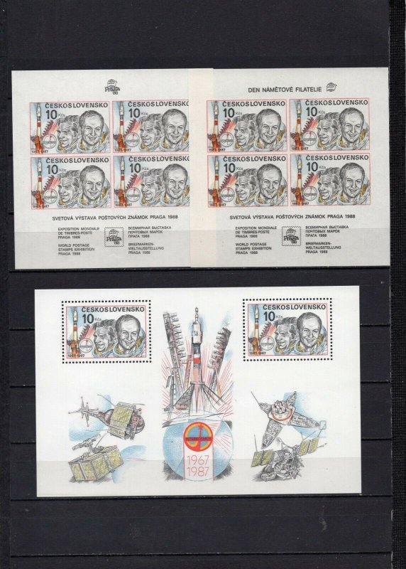 CZECHOSLOVAKIA 1987-1988 SPACE SHEET OF 2 STAMPS & 2 S/S MNH