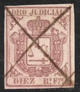 SPANISH COLONIES CUBA PHILIPPINES PUERTO RICO 1856-64 10r Judicial Revenue USED