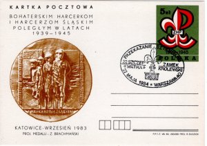 Poland 1983 Scout postcard with various 1984 Scout cancels