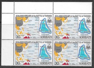 KIRIBATI 1983 30c MAP Battle of Tarawa BLOCK OF 4 Sc 432 MNH