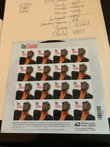 U.S. 4807 Ray Charles Music Icons Forever Sheet of 16 VF-XF MNH