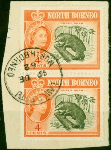 North Borneo 1961 4c Bronze-Green & Orange SG392 Superb Used Pair on Piece