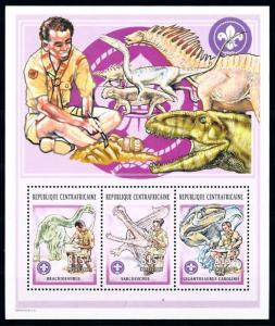 [77183] Central African Rep. 2002 Scouting Prehistory Dinosaurs Mini Sheet MNH